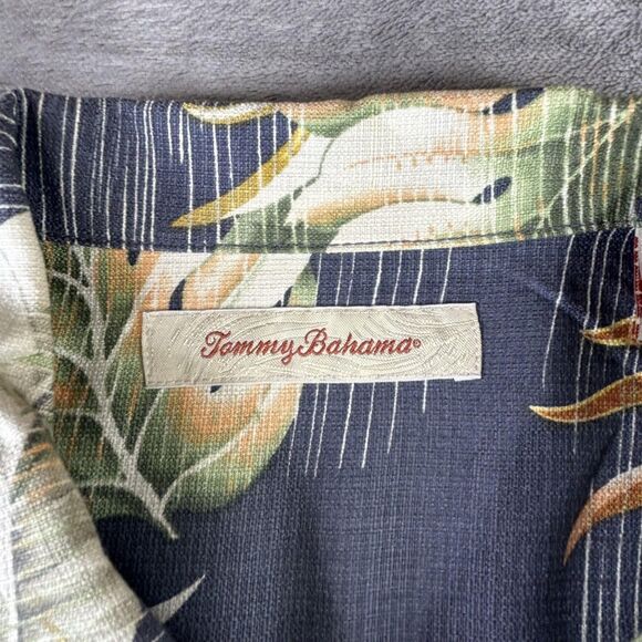 Tommy Bahama Shirt Mens XL Blue Silk Hawaiian Camp Tropical Palm Loop Collar - Picture 4 of 13